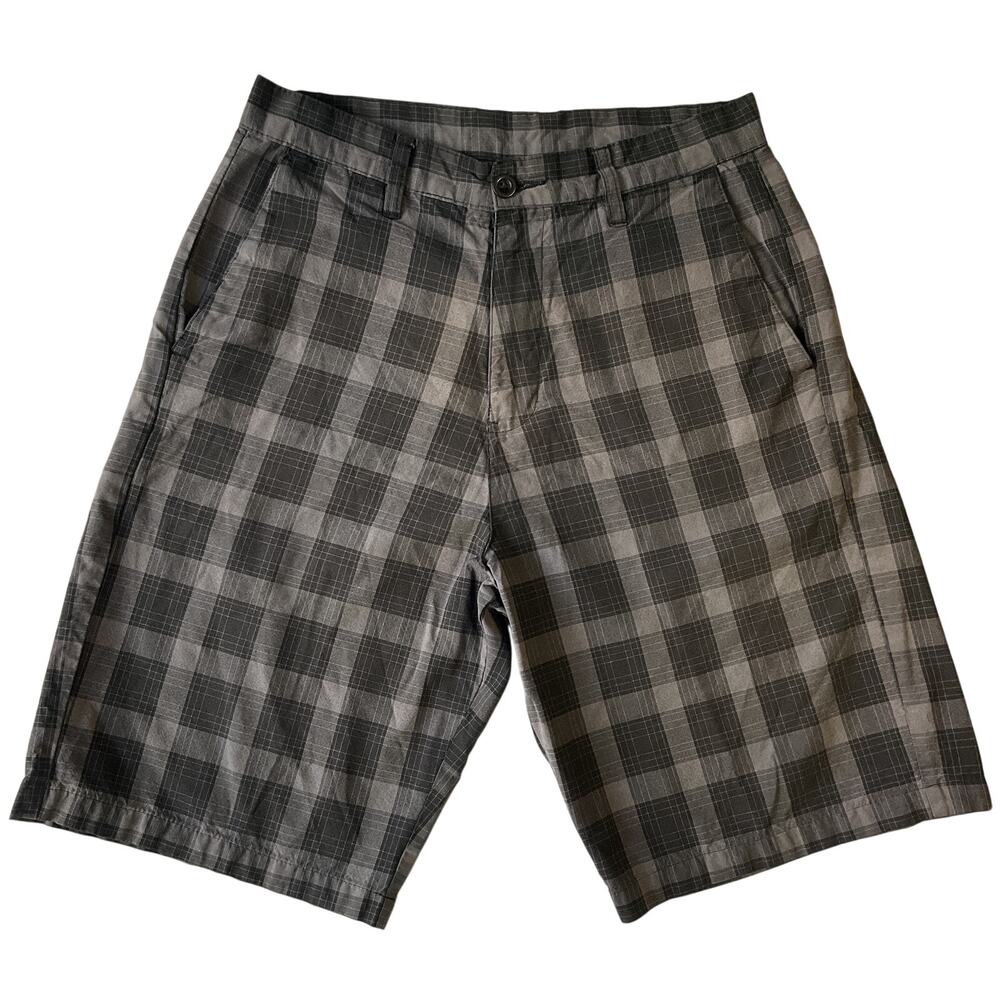 Burnside Men Shorts Size 30 Gray Plaid Chino Casual Button 11" Inseam